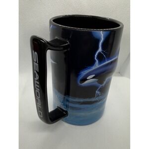 Large SeaWorld Shamu Orca Whale 3D Mug Lightning Ocean Black Coffee Cup